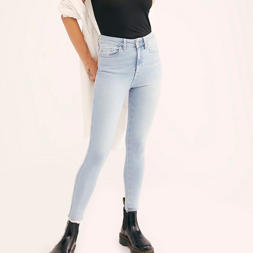 Free People High Waist Frayed Hem Skinny Jeans 29